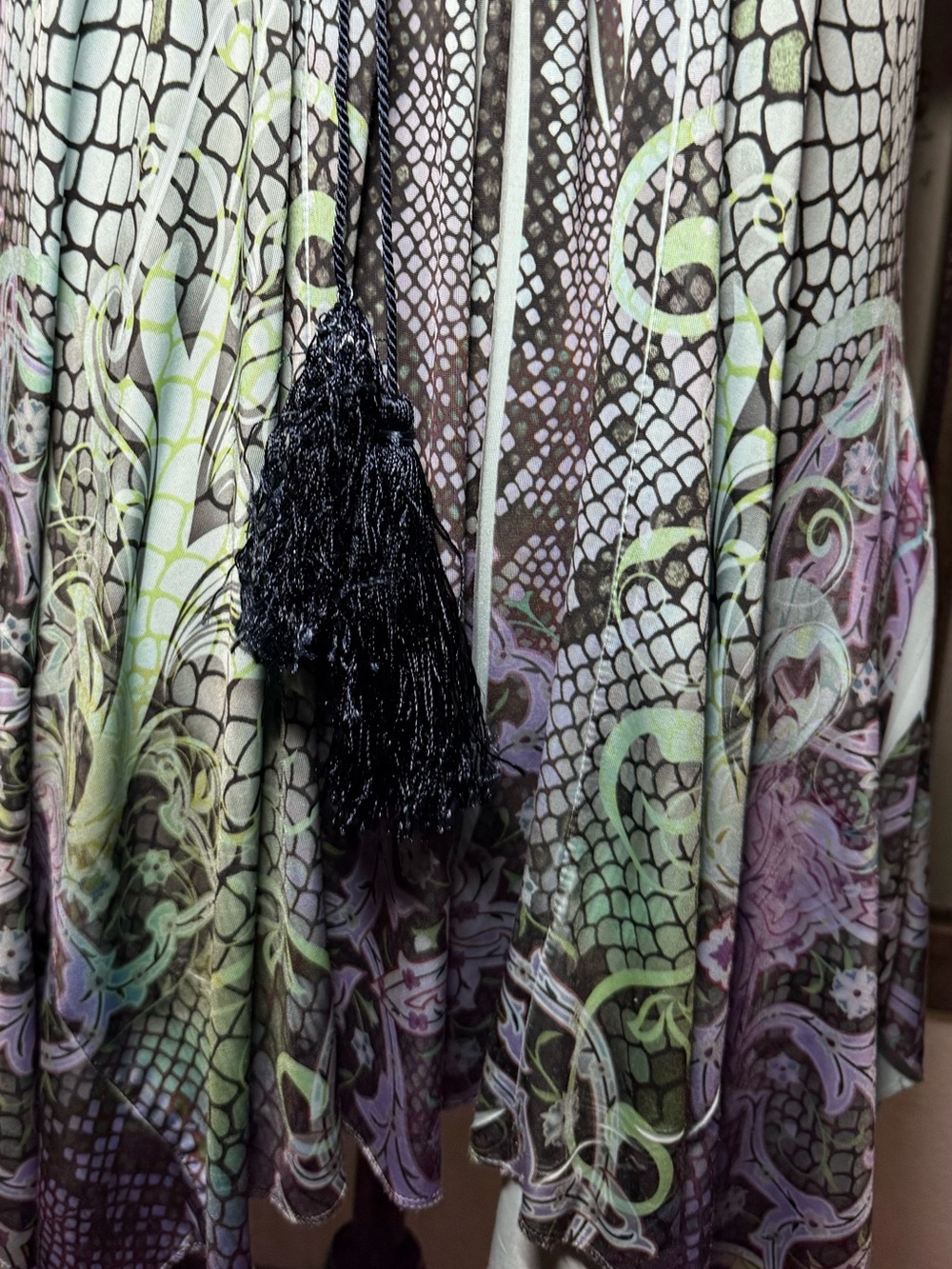 World Unity Boho Paisley Snake Print Tunic Top Lace Trim Tassel •Size L• - Picture 2 of 16